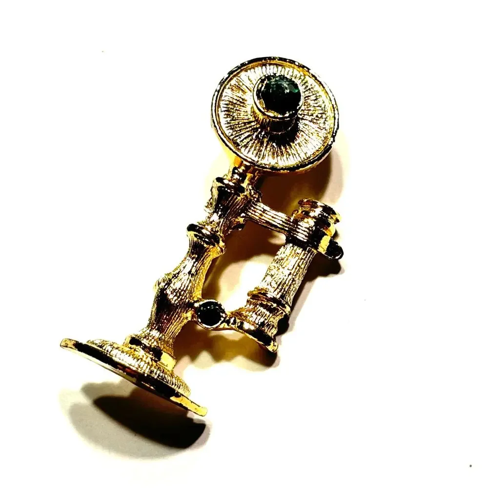 Gerrys gold scatter pin brooch novelty telephone motif green stones hallmarked